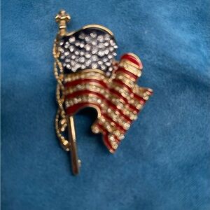 Patriotic Flag Brooch with Crystals